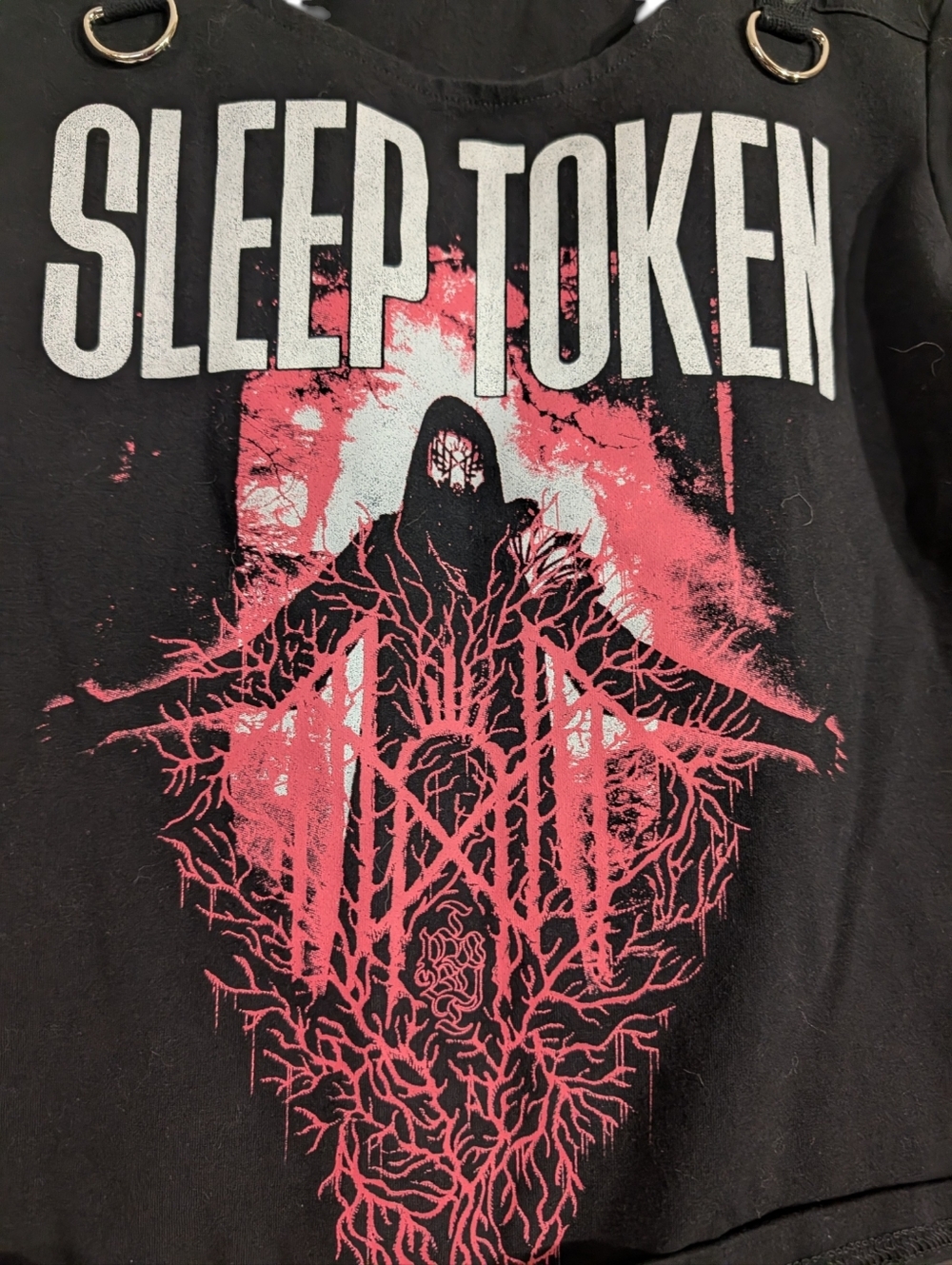 🖤 Sleep Token Cutout Harness Top Fishnet Layered Goth Alt Band Tee Women’s L - Picture 6 of 8